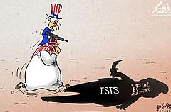 Karikatur IS ISIS USA Arabische Staaten Golfstaaten Widerspruch Paradox Finanzierung Saudi Arabien Katar Syrien Irak