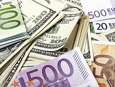 Dollar Scheine und Euro Scheine