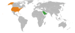 USA und Saudi Arabien auf Weltkarte