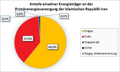 Anteile einzelner Energieträger an der Primärenergieversorgung der Islamischen Republik Iran