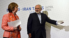 Hohe Vertreterin der EU für Außen- und Sicherheitspolitik Catherine Ashton Irans Außenminister Mohammad Javad Zarif Pressekonferenz Wien